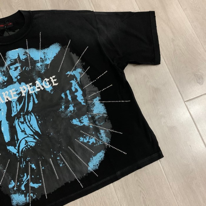 Figure Blood Drop Font Rhinestone Print Washed Tee 29069403