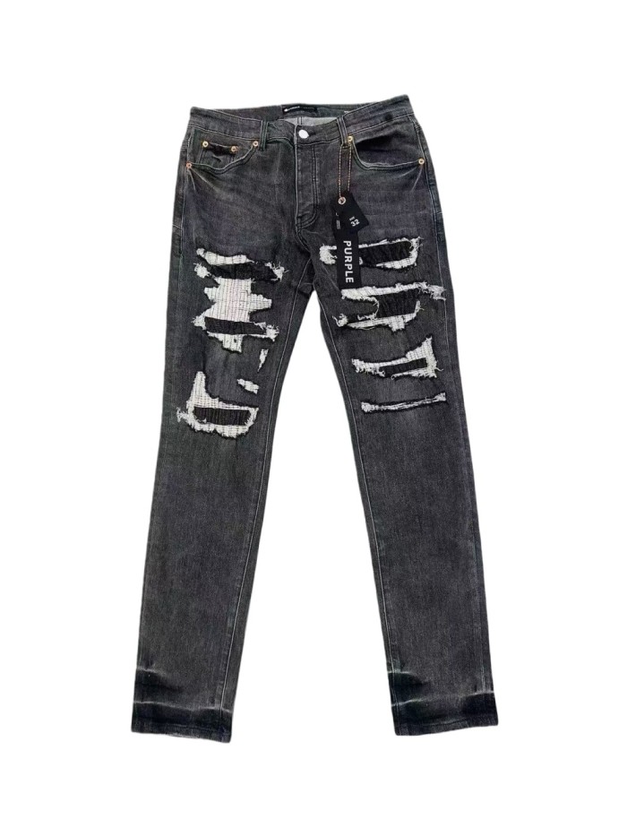 1:1 quality version Irregular Hole White Patch Micro Flare Jeans 28636649