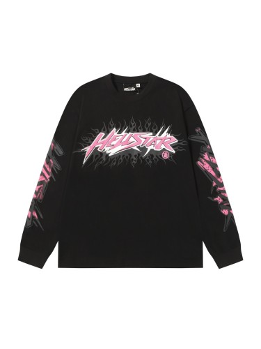 Pink Logo Black Flame Print Long Sleeve T-Shirt 2 colors 28704411