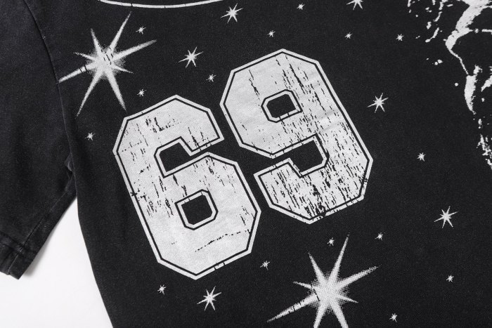 No. 69 Jesus vintage black and blue washed short-sleeved T-shirt 2 colors  29052469