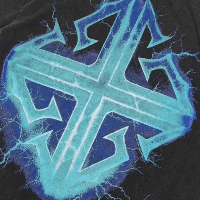 Lightning Skull Print Washed Version Tee 2 colors 28748597