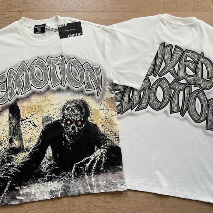 White Tomb Zombie Rhinestone Print Washed Tee 29105640