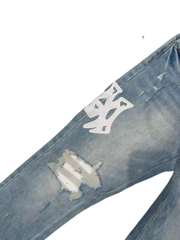 1:1 quality version White Paw Embroidery Ripped Jeans 29080648