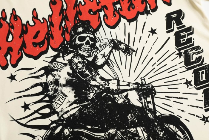 Hell Skull Motorcycle Print Washed Tee 29090169