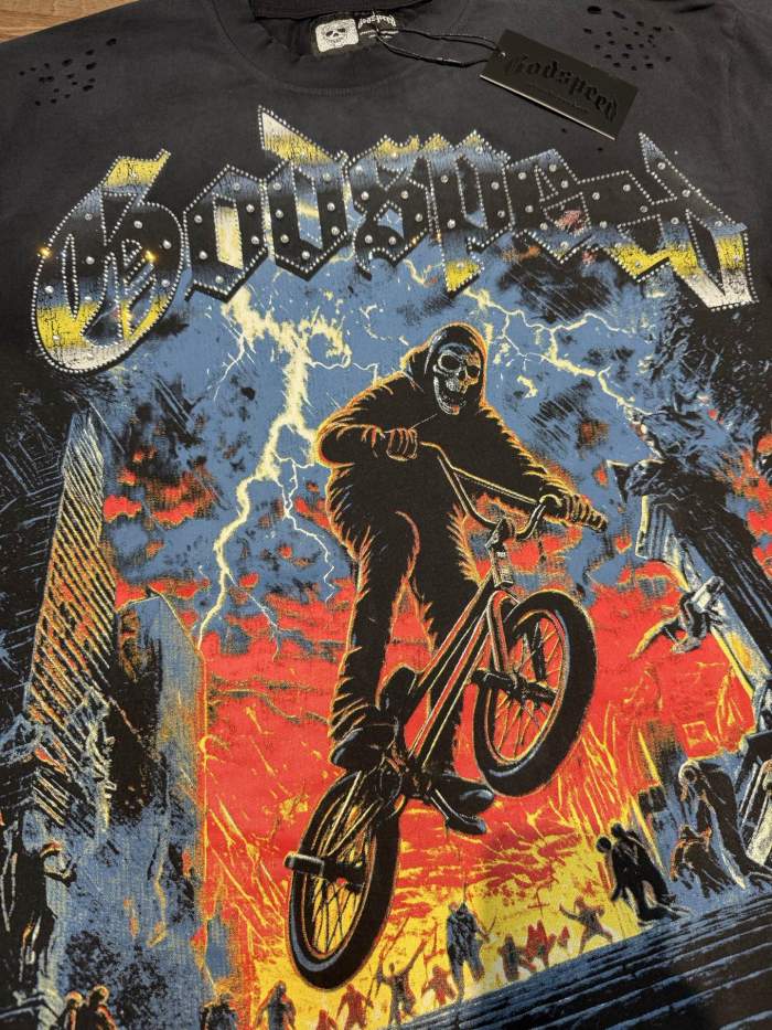 Reaper BMX  hot-fix rhinestone gradient vintage short-sleeved T-shirt 2 colors 29047399