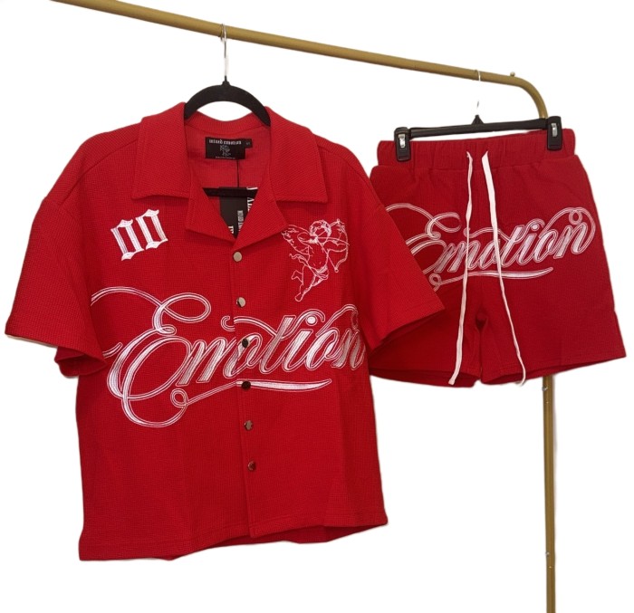 28206908 Embroidered Logo Waffle Shirt & Shorts Set