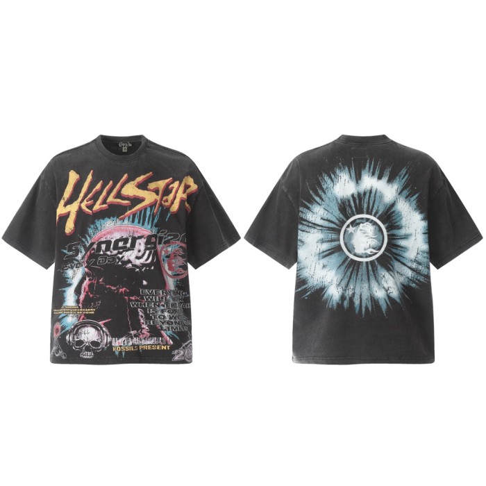 Cyber Skull Figure Print Washed Tee 29092382