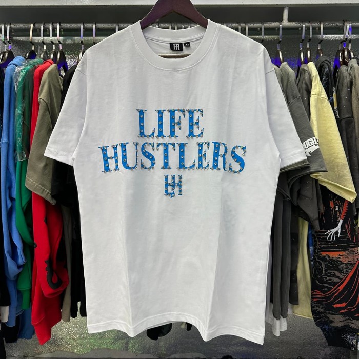Basic Minimalist Logo Rhinestone Print Tee 4 colors 28751255