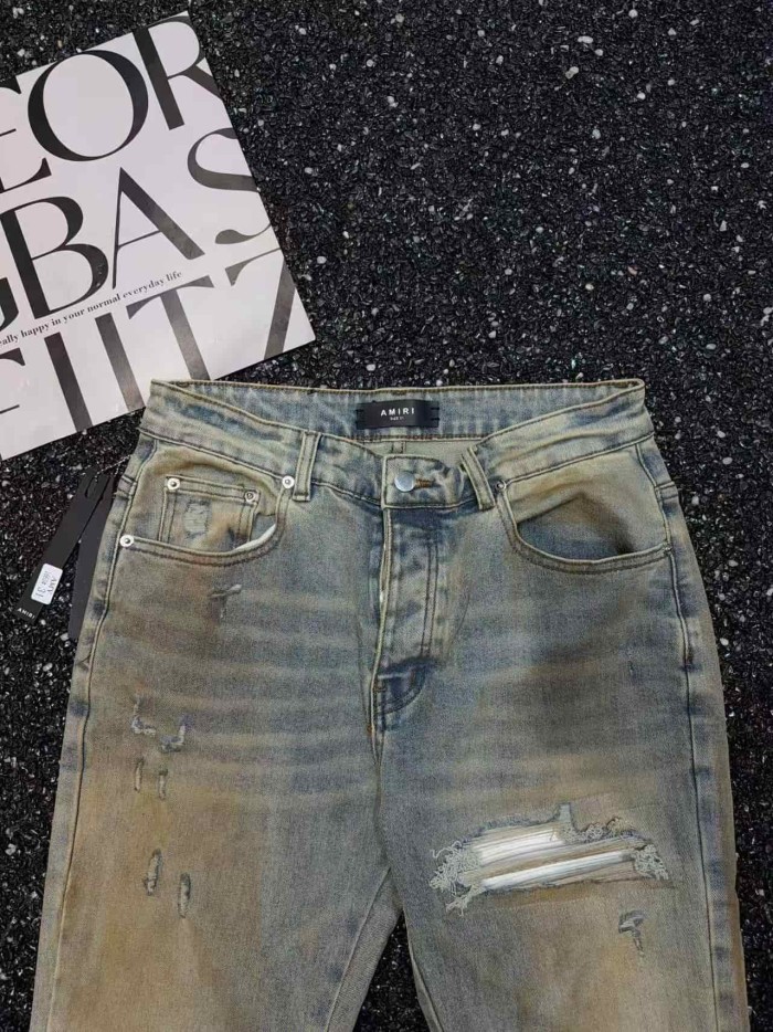 1:1 quality version Beaded Hem Mud Dyed Flared Ripped Jeans 29080655