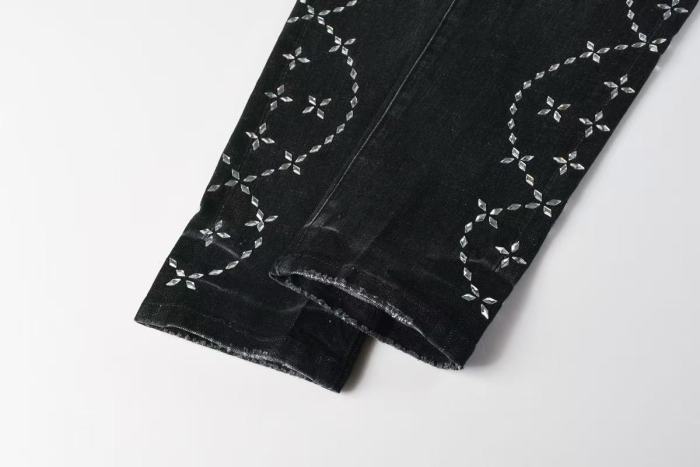 1:1 quality version Side Diamond Chain Rhinestone Jeans 29045806