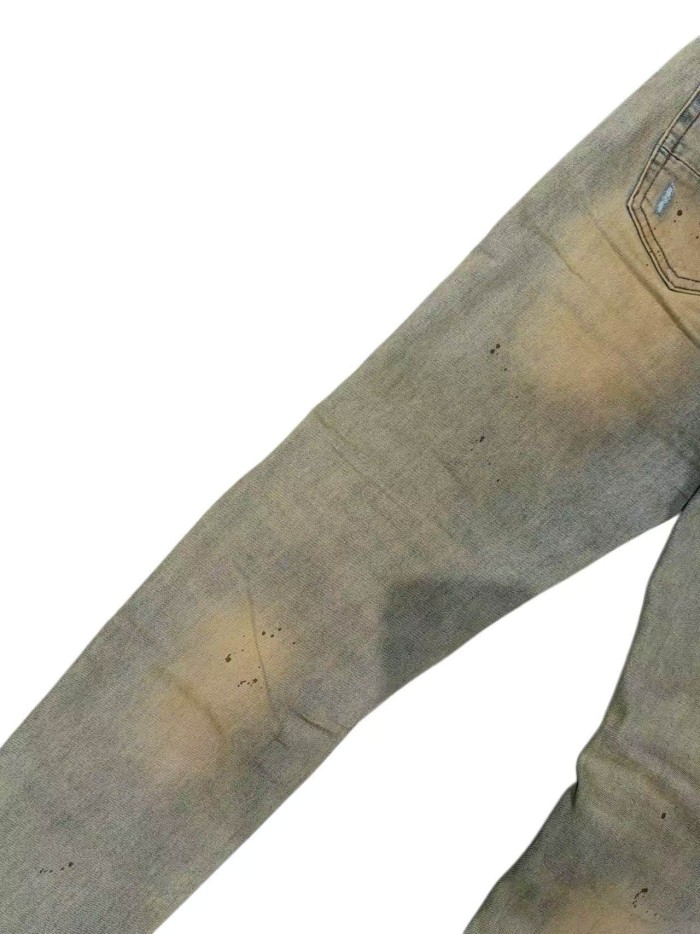 1:1 quality version Yellow Mud Dyed Vintage Black Strip Patch Jeans 29080653
