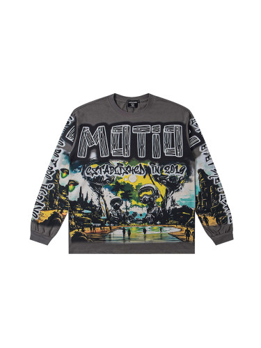 UFO Alien Invasion Printed Long Sleeve T-Shirt 28462021