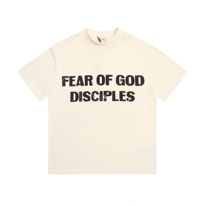 Vintage bold font off-white small high-neck loose shoulder drop-shoulder short-sleeved T-shirt 29053957