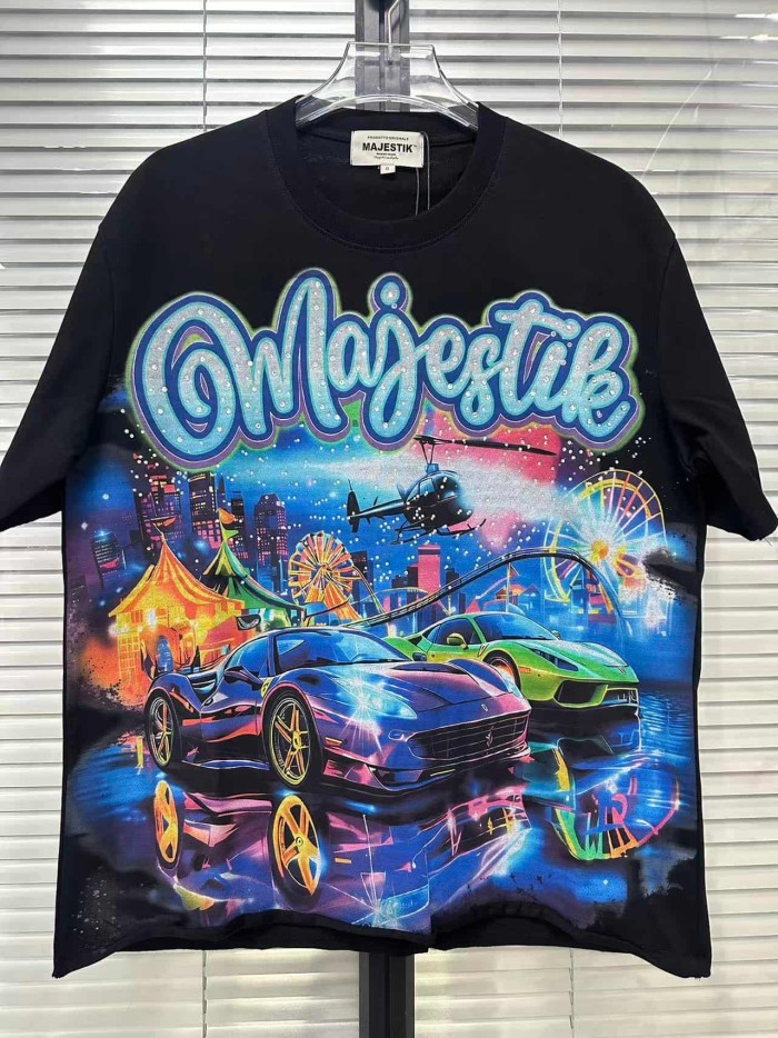 Neon City Supercar Rhinestone Print Washed Tee 29060780