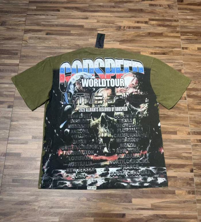 World Tour Three Skulls Black and Army Green Dual-Color Distressed T-Shirt 2 colors 29053372