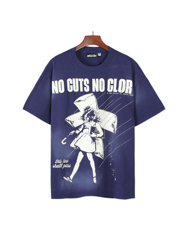 Rain-Soaked Little Girl Print Washed Version Tee 28704430