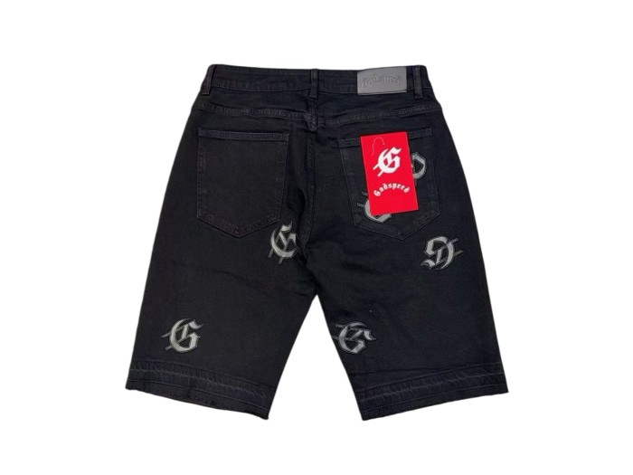 1:1 quality version Leather G Logo Embroidered Frayed Edge Washed Denim Shorts 3 colors 28972576