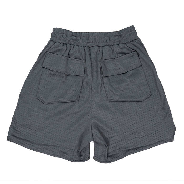 Patchwork leather embroidered mesh breathable shorts 4 colors