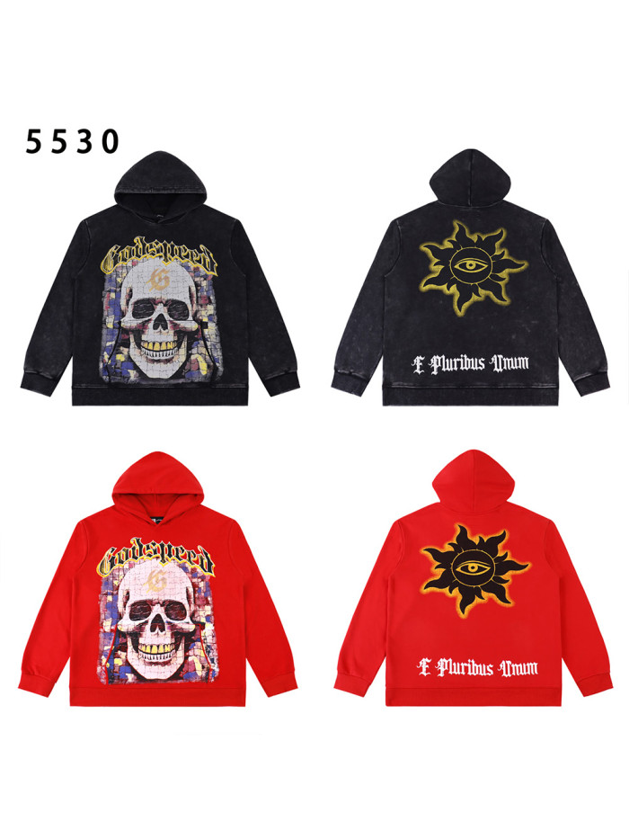 Puzzle Skull Print Washed Version Hoodie 2 colors  28478565