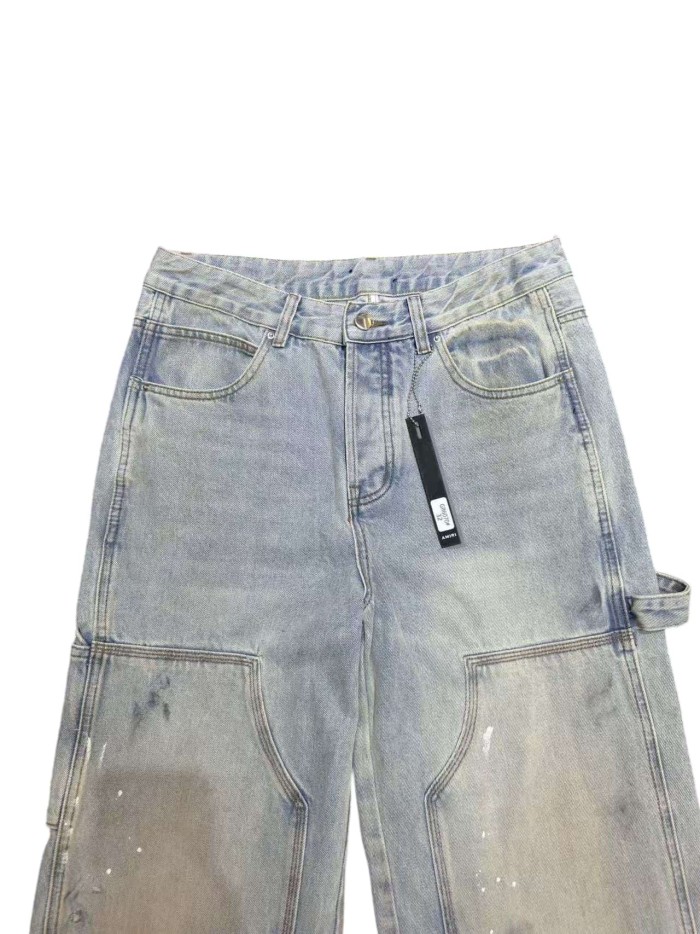 1:1 quality version Distressed Worn Stained Workwear Wide Leg Jeans 29052631