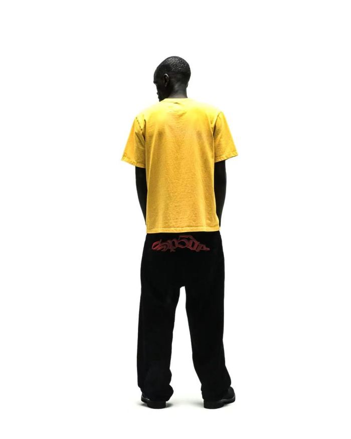 [Big & Tall for weights up to 220 lbs]1:1 quality version Rhinestone Black Letter Black Mesh Yellow Print Tee 29045594