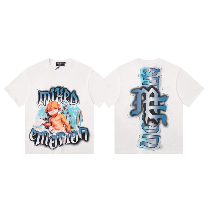 Bandage-blindfolded angel gradient Gothic diamond-studded T-shirt 2 colors 29069184