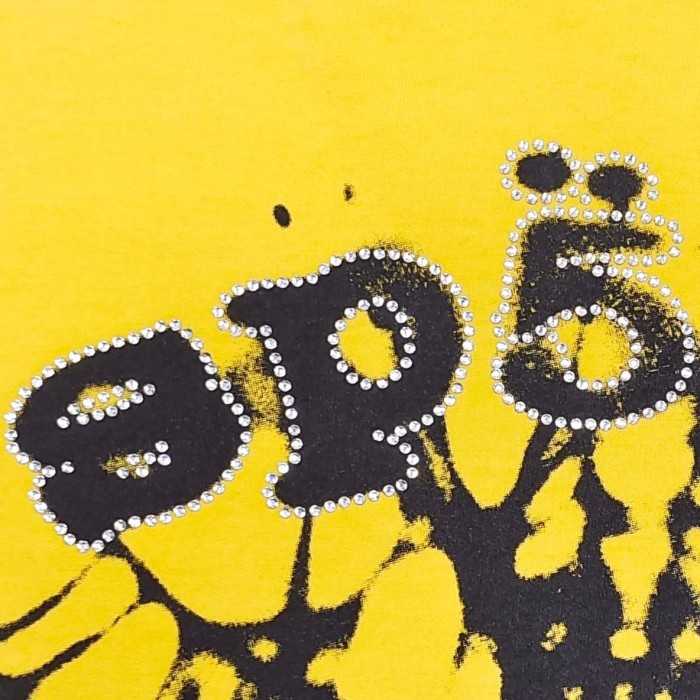 [Big & Tall for weights up to 220 lbs]1:1 quality version Rhinestone Black Letter Black Mesh Yellow Print Tee 29045594