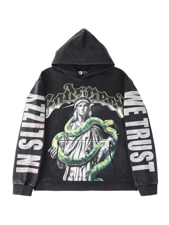 Statue of Liberty Snake Print Washed Version Hoodie 2 colors 28576292