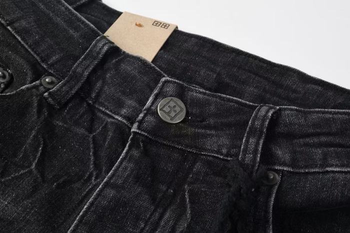 1:1 quality version Retro Cat Whisker Logo Faded Ripped Jeans 29080458