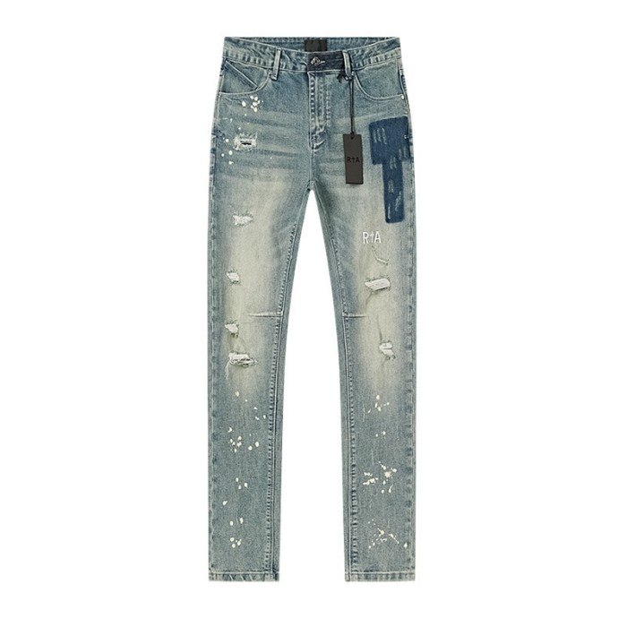 Embroidered Letter Splatter-Print Jeans 28750111