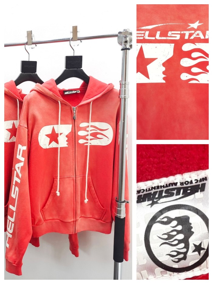 [Big & Tall for weights up to 260 lbs]1:1 quality version Brick Red Washed Spray Color Aged Zipper Hoodie with NFC tag