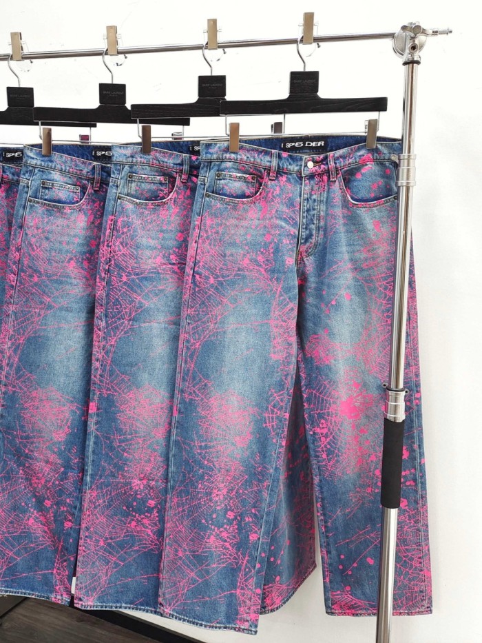 [Big & Tall for weights up to 220 lbs]1:1 quality version Full-Print Pink Spiderweb Denim Jeans 28572240