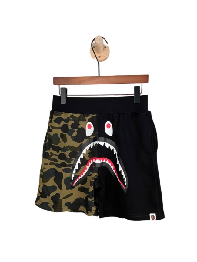 1:1 quality version Green Camouflage & Black Split Shark Print Casual Cotton Shorts 29060794