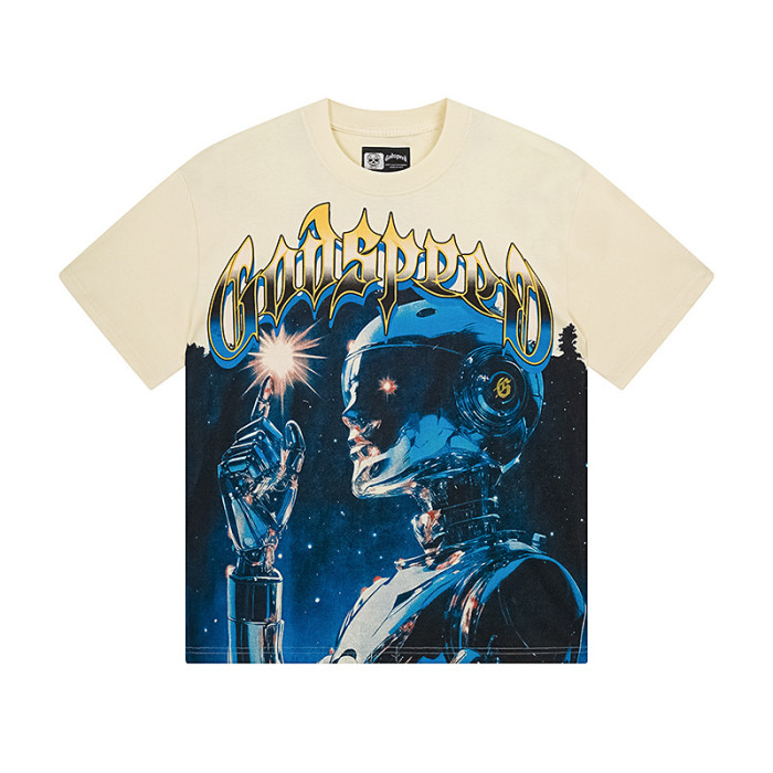 American-style washed off-white Cyber Robot loose short-sleeved shirt 29046098