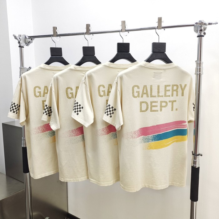 [Big & Tall for weights up to 260 lbs]1:1 quality version MIA Racing Flag Plaid Tricolour Stripe Foiled Letter Print Tee