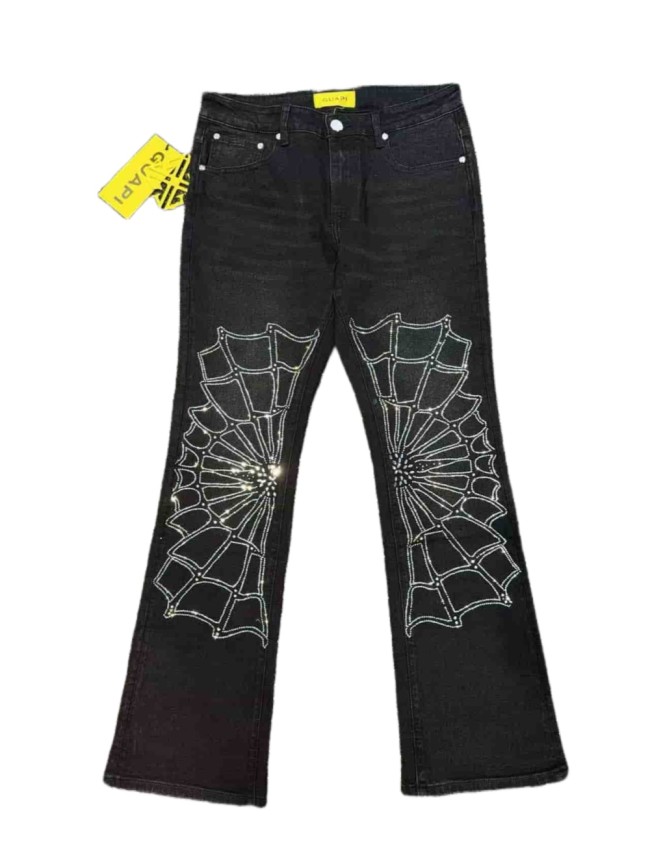 1:1 quality version Ebony Spider Web Diamond Decor Flared Jeans 29080659