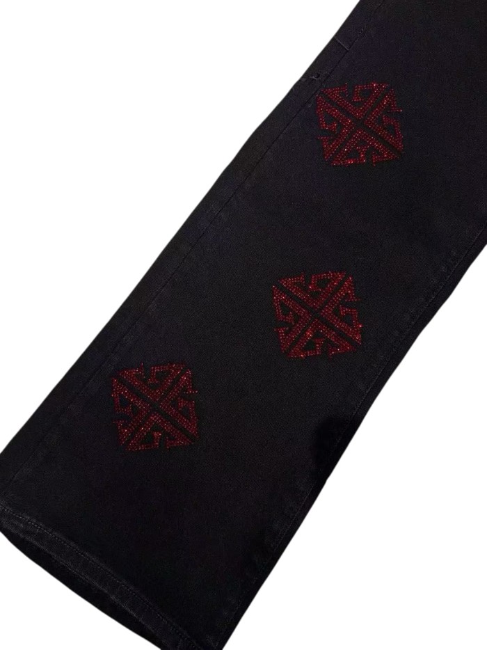 1:1 quality version Rhombus Geometry Hot Drilling Slightly Flared Jeans 3 colors 28972577