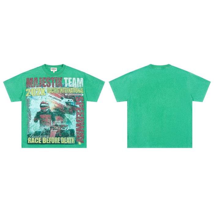 Racing Team Slogan Rhinestone Print Washed Tee 29064541