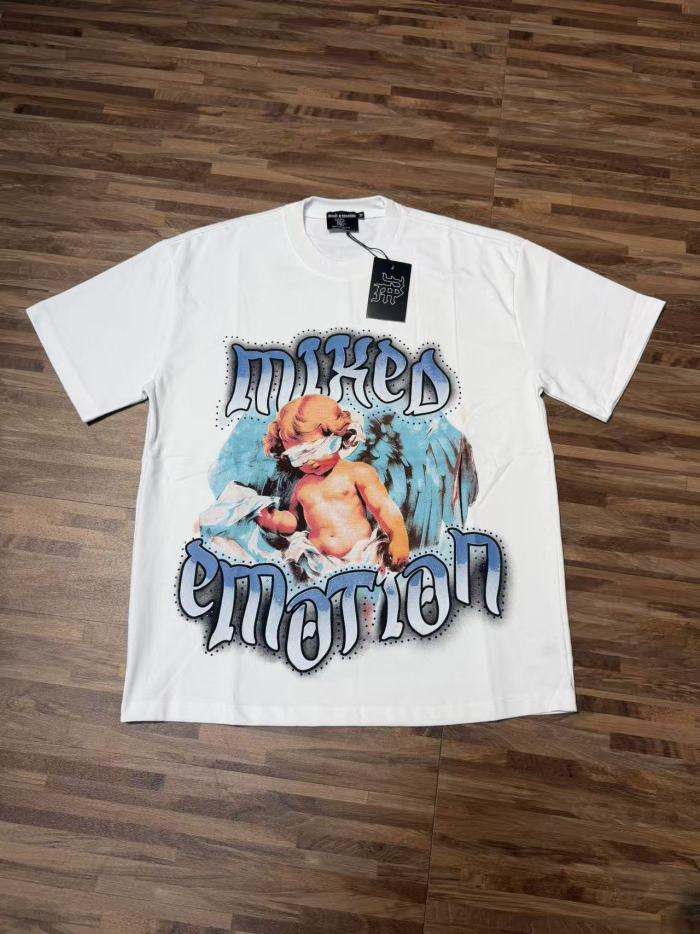 Bandage-blindfolded angel gradient Gothic diamond-studded T-shirt 2 colors 29069184