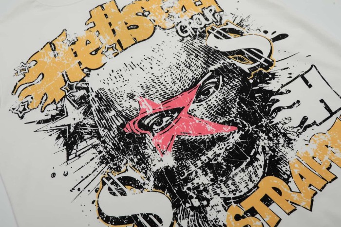 Star-eyed Money-worshipping Mask Figure Print Washed Tee 29092394