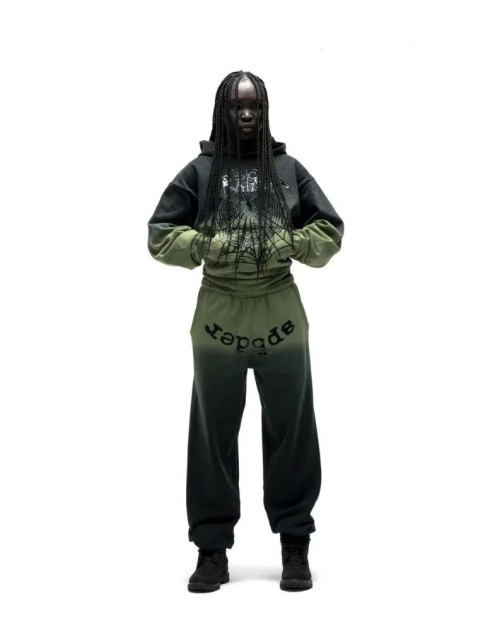 [Big & Tall for weights up to 220 lbs]1:1 quality version Black Green Dip Dye Print Hoodie & Pants Set 29033216