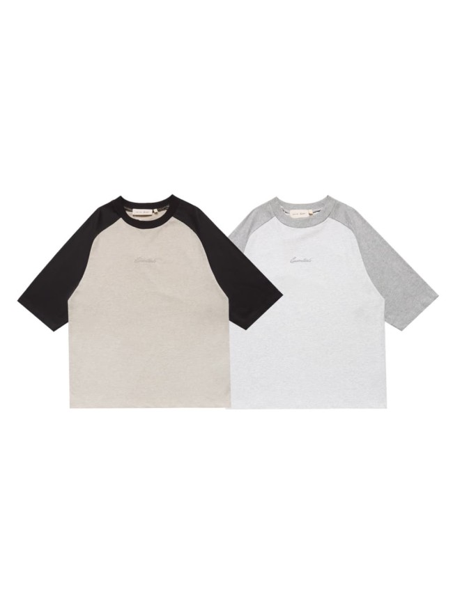 Raglan contrast stitching, chest with hidden pattern embroidery T-shirt 2 colors 29053811