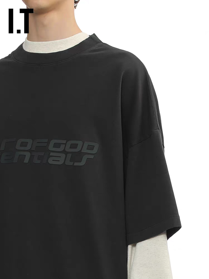 1:1 quality version Washed vintage-style futuristic double-line font logo pure cotton casual T-shirt 3 colors 29060627