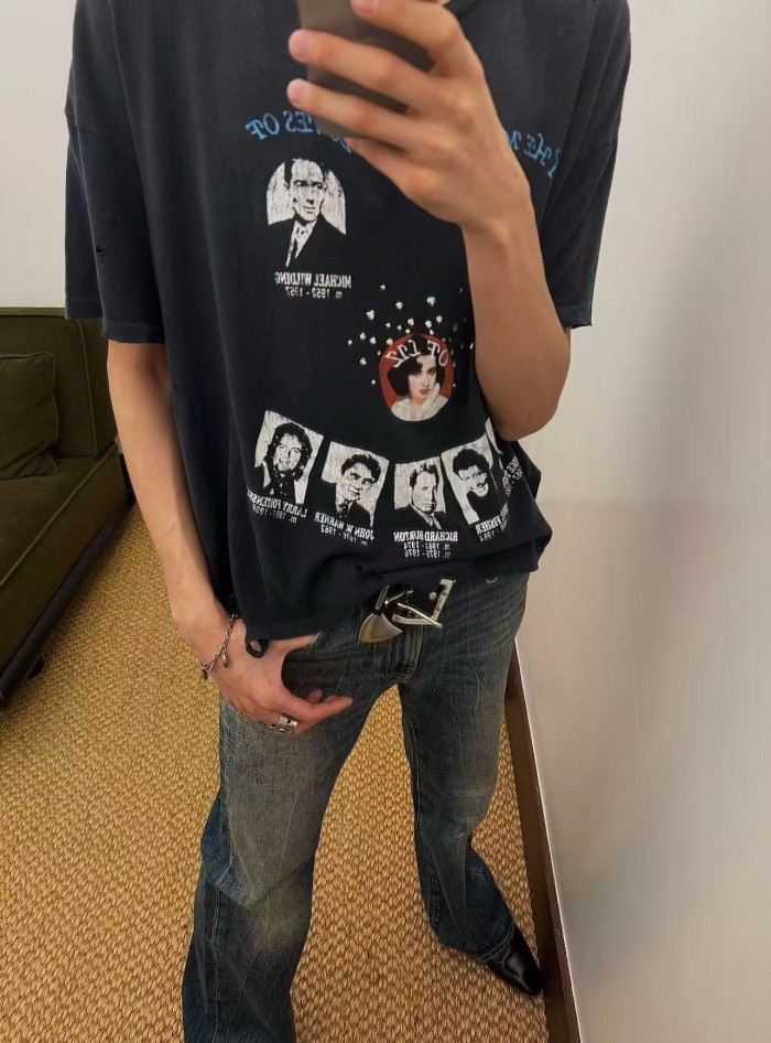 Character Smiley Face Combo Print Washed Version Tee 28756300