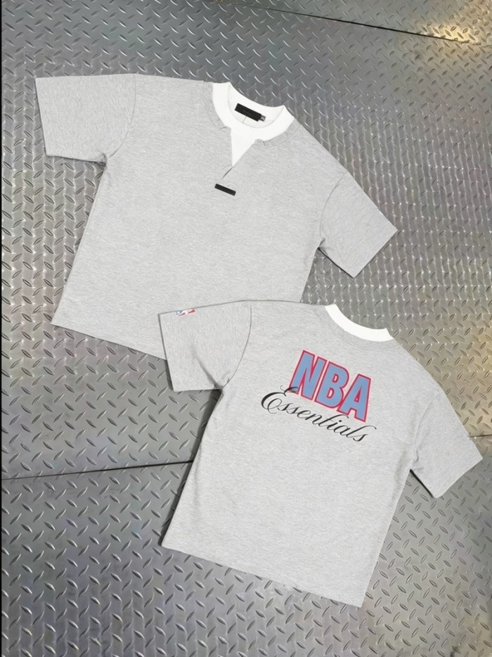 Co-branded back contrast color large letter cursive font gray loose short-sleeved T-shirt 2 colors 29053635
