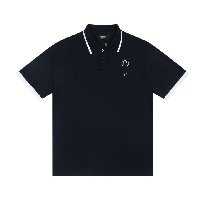American Street Style Black Contrast Trim Embroidered Logo Polo Shirt 2 colors 29080230
