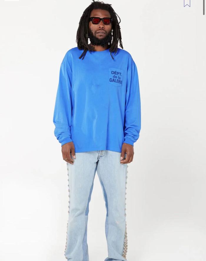 [Big & Tall for weights up to 260 lbs]1:1 quality version Chest Pocket French Letter Logo Long Sleeve T-Shirt 3 colors