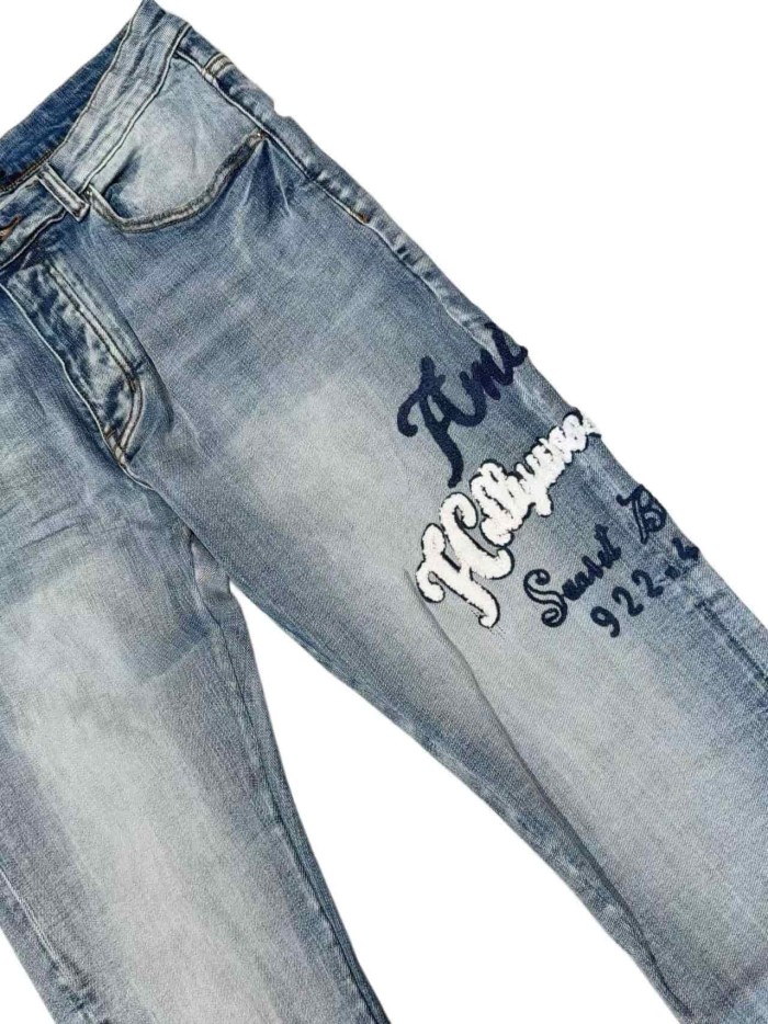 1:1 quality version Hollywood Slogan Pegasus Badge Embroidery Jeans 29080652