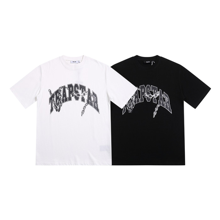 Streetwear Tee with Arch Logo & Silver Chain Print Crew Neck T-Shirt 2 colors 29077364