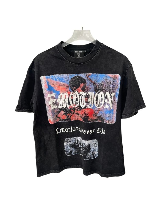 Vintage Washed Black Angel Print T-Shirt Rhinestone Emotion Oversized tee 28978821